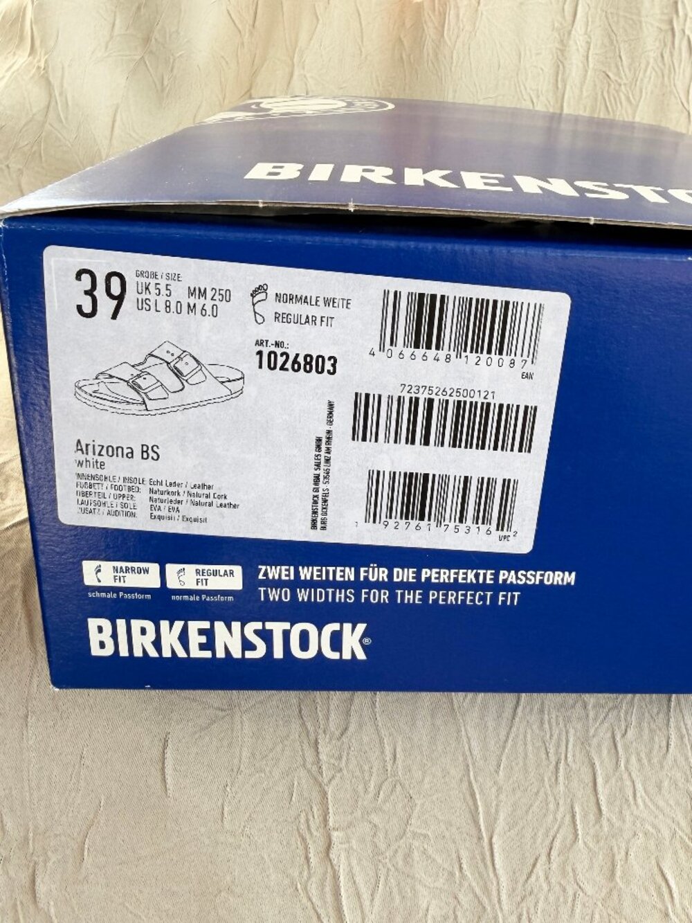 Birkenstock Arizona BS Regular Women 8 Men 6 White Leather Sandal 1026803 Unisex - Picture 2 of 13